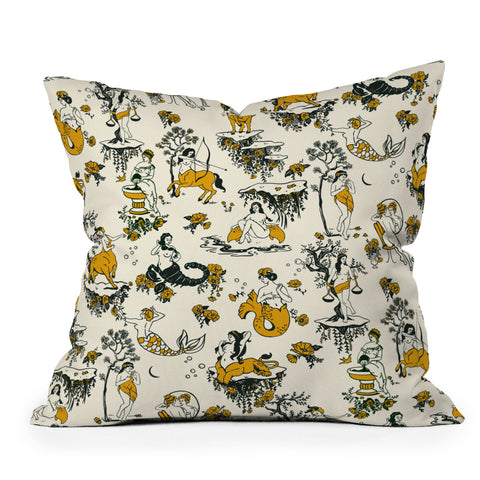 The Whiskey Ginger Zodiac Toile Pattern With Cream Throw Pillow
