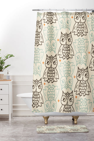 treen Vintage Owls 1 Shower Curtain And Mat