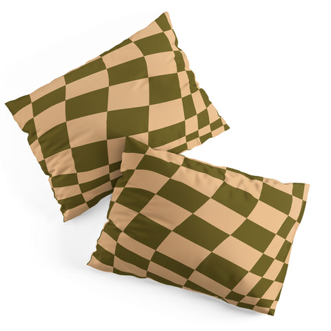 Urban Wild Studio checked wave peach and olive Pillow Shams