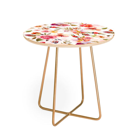 UtArt Hygge Watercolor Midsummer Dogroses Pattern Round Side Table