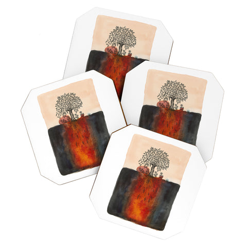 Viviana Gonzalez Watercolor Lone Tree Coaster Set