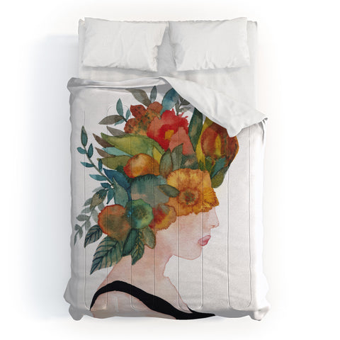 Viviana Gonzalez Woman in flowers watercolor Comforter