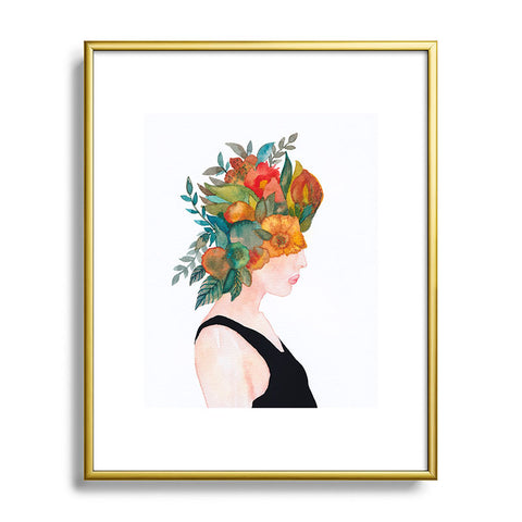 Viviana Gonzalez Woman in flowers watercolor Metal Framed Art Print