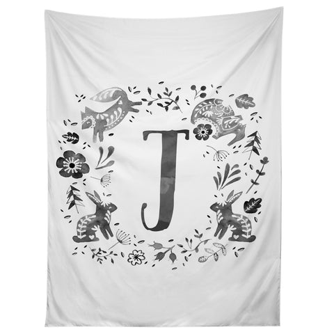 Wonder Forest Folky Forest Monogram Letter J Tapestry