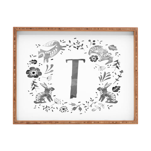 Wonder Forest Folky Forest Monogram Letter T Rectangular Tray