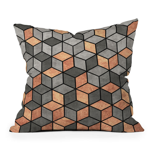 Zoltan Ratko Concrete and Copper Cubes Throw Pillow
