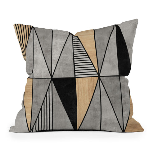 Zoltan Ratko Concrete and Wood Triangles Throw Pillow